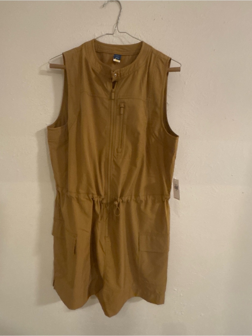 Old Navy women’s Sleeveless Zip Front Utility Romper in Camel